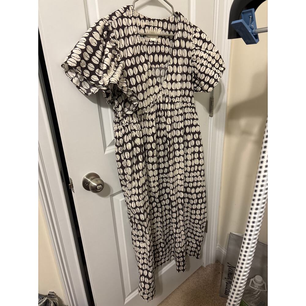 Maeve Anthropologie Midi Dress brown cream sz L coffee beans shells guc cotton
